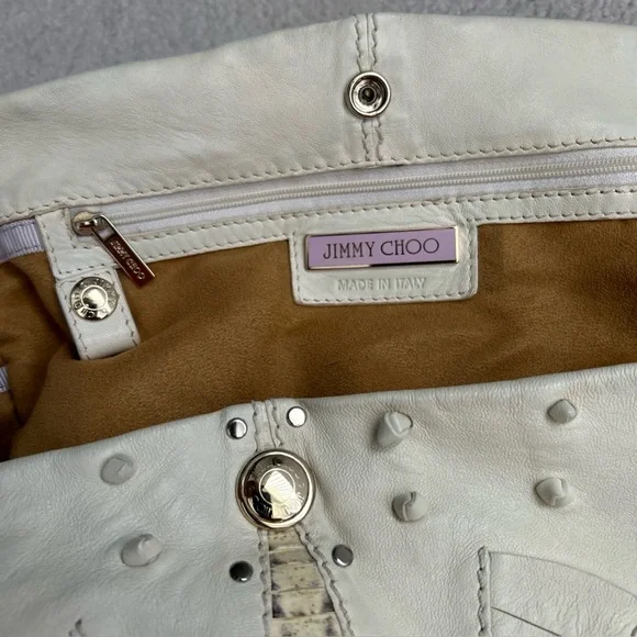 ❗️SOLD❗️ Jimmy Choo Lohla Jane Hobo Bag Ivory Studded Leather Python Snakeskin - Picture 9 of 9